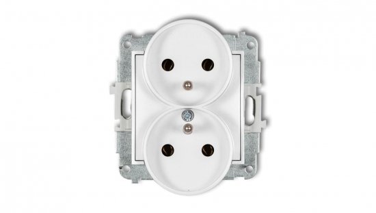 ICON Mechanizm gniazda podwójnego do ramki z uziemieniem 2x(2P Z) (bez przesłon torów prądowych) biały mat 25IGPR-2z