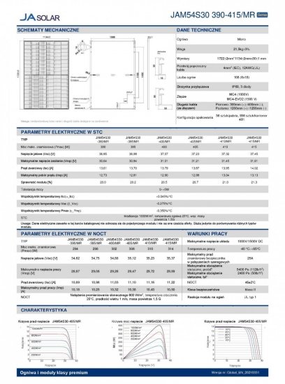 Moduł fotowoltaiczny Panel PV 415Wp JA Solar JAM54S30 415/MR_BF Czarna rama