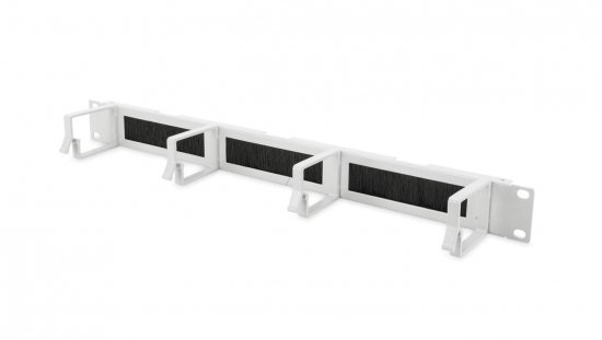 Organizator kablowy ze szczotką 19 1U 4x uchwyty aluminiowe 44x72mm szary DN-97662