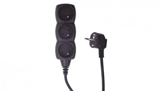 Przedłużacz 3-gniazda z/u 1,5m /H05VV-F 3G1/ czarny PC0311