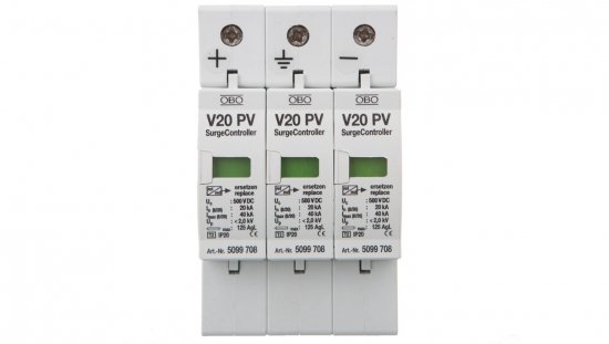 Ogranicznik przepięć PV 1000V DC Typ 2 C 3P 20kA 4kV V20-C 3-PH-1000 5094608