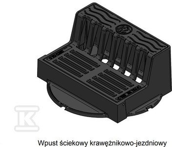 Wpust żeliwny krawężnikowo-jezdniowy WKJ H250, KL.D400 (40T), malowany