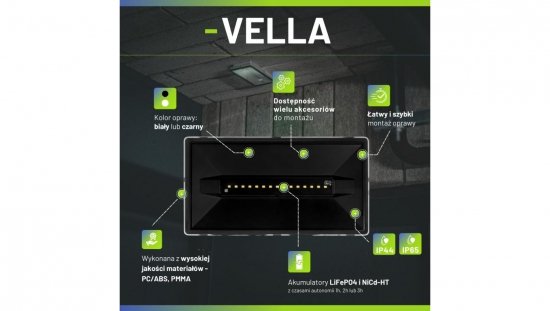Oprawa ewakuacyjna/awaryjna VELLA SO 125 NM 1H MT IP44 BLK + (VD3, VD4, VD5) / 93696