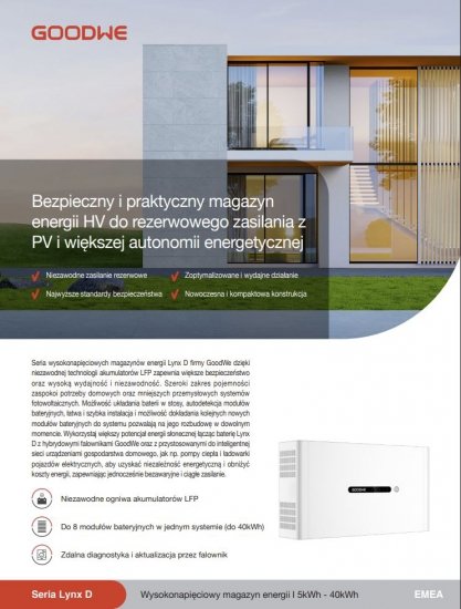 GoodWe ET G2 8 kW + Lynx D 15 kWh - zestaw falownik hybrydowy 3-fazowy + magazyn energii HV