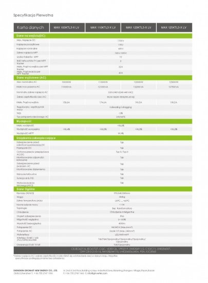Falownik Inwerter PV Growatt MAX 100KTL3-LV (AFCI) 3f, 10xMPPT