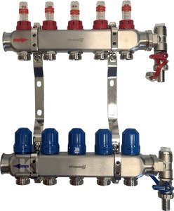 Rozdzielacz INOX ze stali nierdzewnej VPremium 6-obw. do O.P. z rotametrami