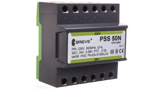Transformator 1-fazowy modułowy PSS 50N 50VA 230/24V /na szynę/ 16024-9888