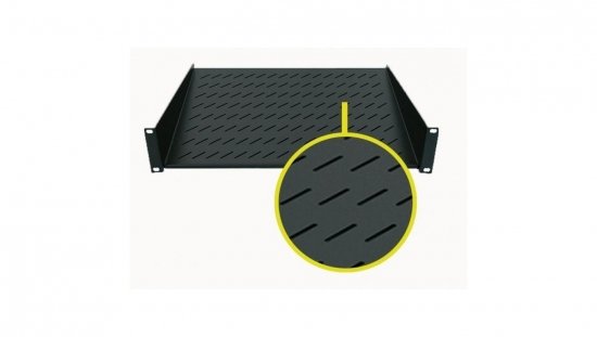 Półka 1U 150mm rack 19, 2 pkt mocowania, perforowana, czarna