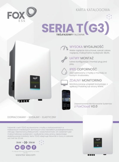 Falownik sieciowy 3-fazowy FoxESS T25 - G3 25 kW GD470