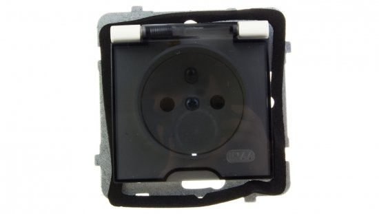 AS Gniazdo bryzgoszczelne z/u IP44 klapka przezroczysta ecru GPH-1GZ/m/27/d
