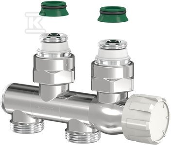 Przyłącze dwururowe VarioCon Design uniwersalne - do grzejników z podłączeniem GW 1/2 cala lub GZ 3/4, chromowane, zintegrowany zawór termostatyczny M30x1,5 z nastawą wstępną /1kpl/