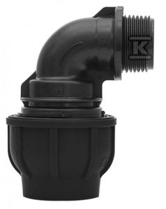 Kolano zaciskowe PP 90st. 20x3/4&quot; GZ gwint zewnętrzny PN16, do rur PE, kolor czarny