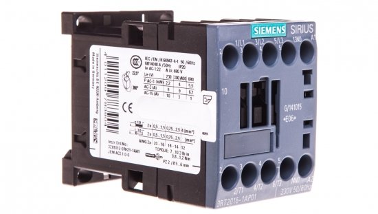 Stycznik mocy 9A 3P 230V AC 1Z 0R S00 3RT2016-1AP01