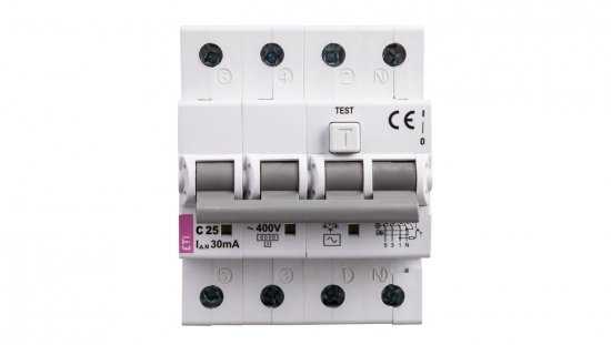 Wyłącznik różnicowo-nadprądowy 4P 25A C 0,03A typ AC KZS-4M 002174026