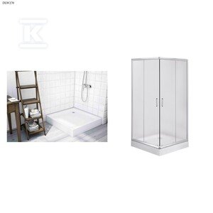 Kabina prysznicowa Onnline kwadratowa, profil chrom, szkło szron 80x185 oraz brodzik akrylowy Onnline 16x80x80x5 cm kwadratowy płytki z obudową DLW270