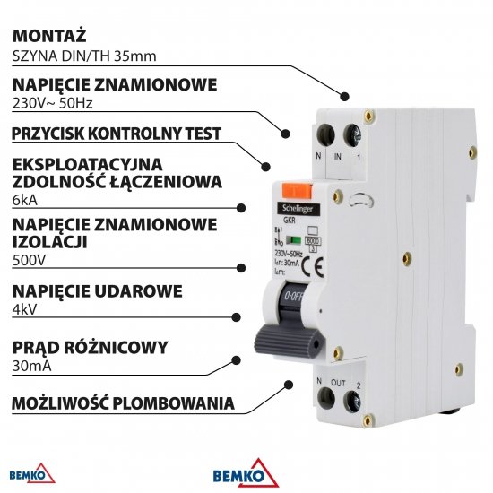 WYŁĄCZNIK RCBO 1P C 6A 30mA TYP A SCHELINGER