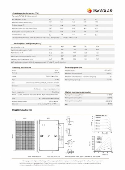 Moduł fotowoltaiczny panel PV 460Wp Tongwei Solar TW460MAP-120-H-S BF Czarna rama TW Solar