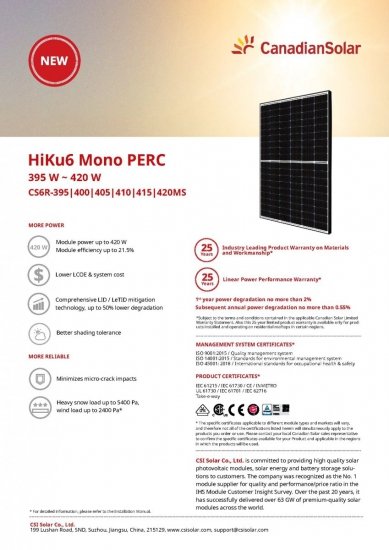Moduł fotowoltaiczny panel PV 460Wp Canadian Solar CS6R-460MS Hiku6 Canadian Solar Czarna Rama