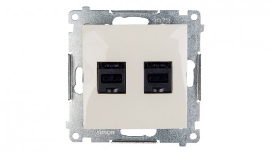 Simon 54 Gniazdo komputerowe podwójne 2xRJ45 kat.6 z przesłoną kremowe D62.01/41