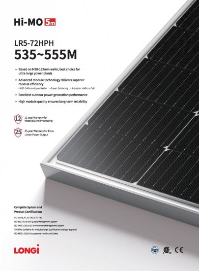 Moduł fotowoltaiczny Panel PV 555Wp LONGI LR5-72HPH-555M Srebrna rama 