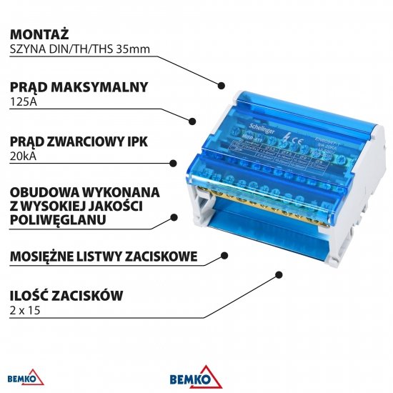 BLOK ROZDZIELCZY 44 ZACISKI 4x11 (7x5,3mm + 2x7,5mm + 2x9mm)