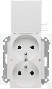 Gniazdo wtyczkowe podwójne do wersji IP44 z uszczelką (moduł) 16 A, 250 V~, szybkozłącza. Klapka w kolorze pokrywy: Biały mat, SIMON55 + Ramka 1-krotna LINE: Biały mat, SIMON55 DMS061