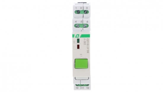 Przekaźnik bistabilny z przyciskiem do sterowania ręcznego na szynę DIN z przekaźnikiem inrush 160A/20ms BIS-411B-LED