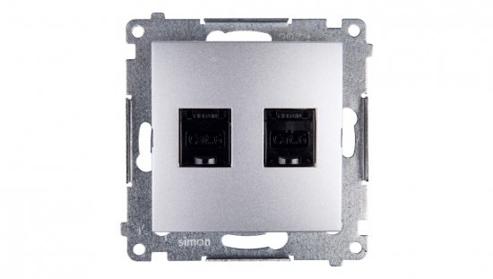 Simon 54 Gniazdo komputerowe podwójne 2xRJ45 kat.6 z przesłoną srebrny mat D62.01/43