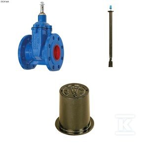 Zasuwa kołnierzowa F4 DN50, krótka bez kółka, PN16, GJS + obudowa teleskopowa + skrzynka żeliwna ZESTAW DLW468