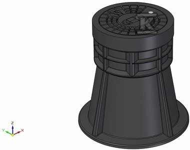 Skrzynka uliczna tworzywowa z napisem &quot;W&quot; (WODA), H=270mm, typ 4056, do zasuwy, korpus PEHD, pokrywa żeliwna okrągła