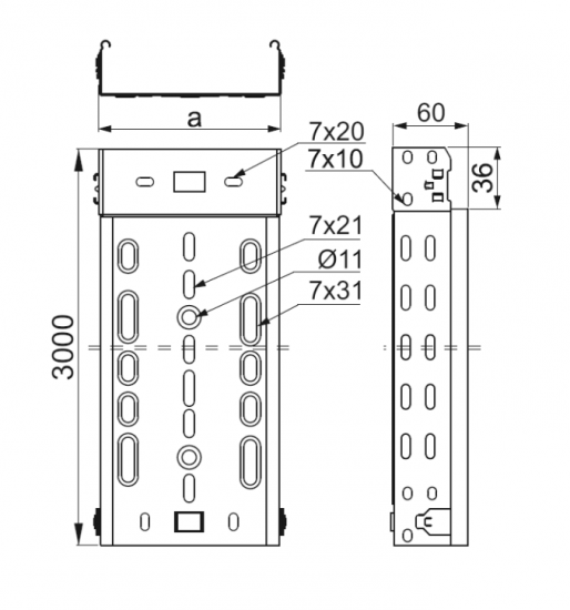 Korytko kablowe perforowane 300x60 grubość 1,0mm KGJ/KGOJ300H60/3 161116 /3m/