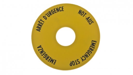 Tabliczka opisowa żółta okrągła fi60 EMERGENCY STOP (4 języki) SRT1 058873