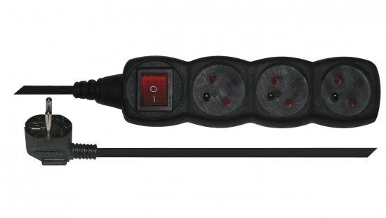 Przedłużacz z wyłącznikiem 3-gniazda z/u 1,5m /H05VV-F 3G1/ czarny PC1311