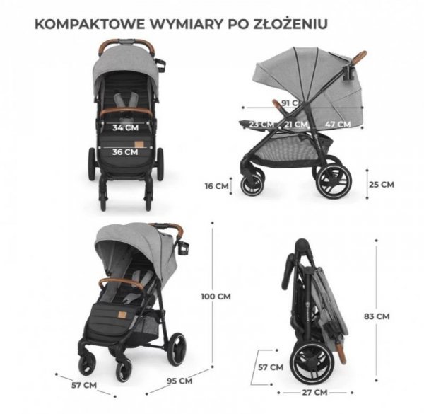 Kinderkraft Wózek spacerowy GRANDE PLUS GREY