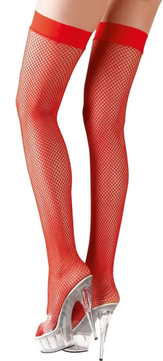 Cottelli Legwear Pończochy kabaretki czerwone z silikonową opaską S