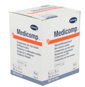Medicomp, kompresy 4-warstwowe jałowe, 5 cm x 5 cm, 2 x 25 sztuk