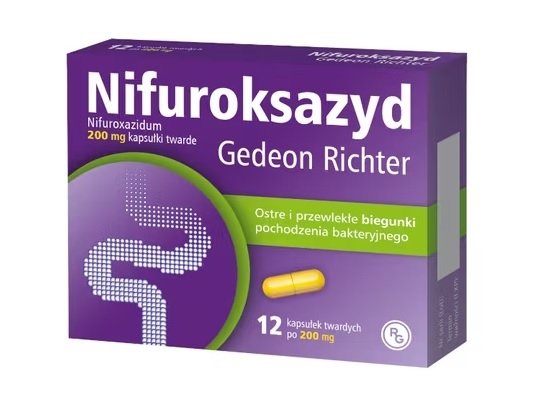 Nifuroksazyd Gedeon Richter 200 mg, 12 kapsułek twardych
