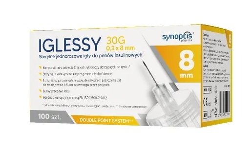 Iglessy, sterylne igły do penów insulinowych, 30G, 8 mm, 100 sztuk