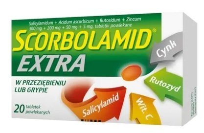 Scorbolamid EXTRA, w przeziębieniu lub grypie, 20 tabletek powlekanych