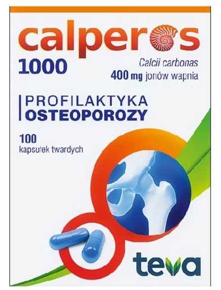 Calperos 1000 mg, 400 mg jonów wapnia, 100 kapsułek twardych
