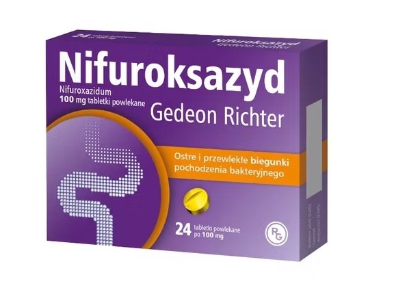 Nifuroksazyd Gedeon Richter 100 mg, 24 tabletki powlekane