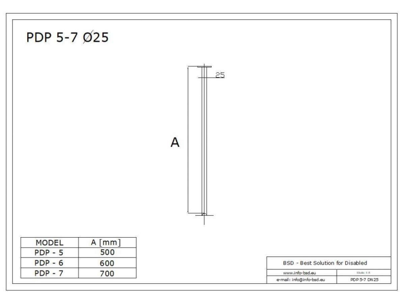 Podwieszenie drążka stałe 60cm stal nierdzewna fi25