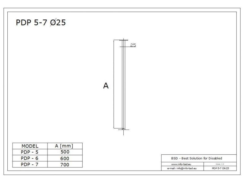 Podwieszenie drążka stałe 70cm stal nierdzewna fi25