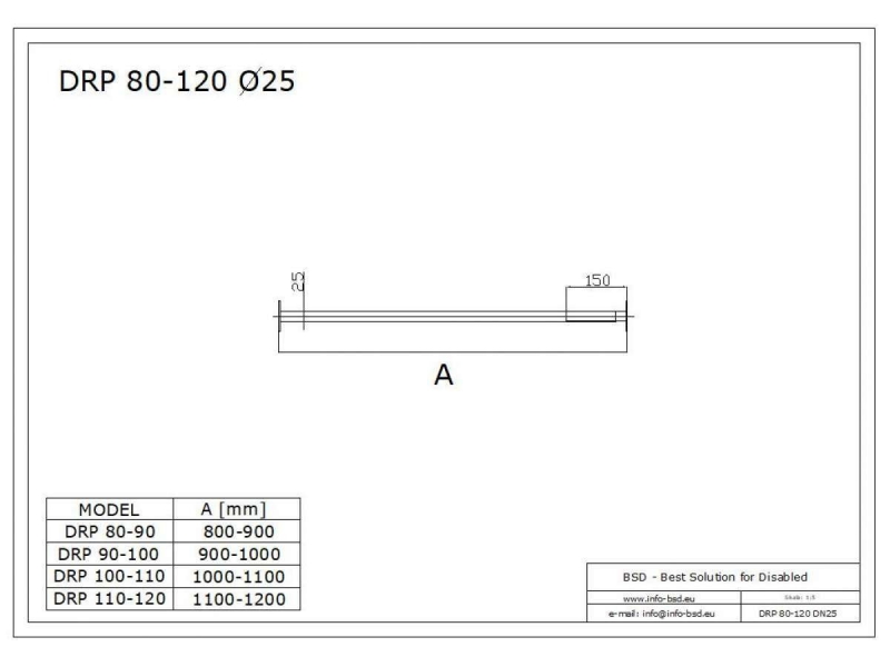 Drążek prosty regulowany 100x110  stal nierdzewna fi25