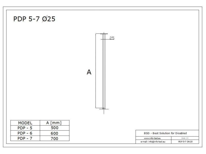 Podwieszenie drążka stałe 60cm białe fi25