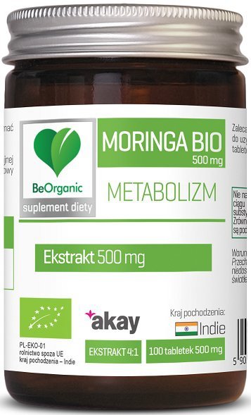 Aliness BeOrganic Moringa ekstrakt produkt BIO 500mg x 100 tabletek