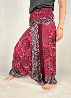 Szarawary damskie z Tajlandii – 100% rayon – Bordowe Mandale &amp; Kwiatowy Ornament