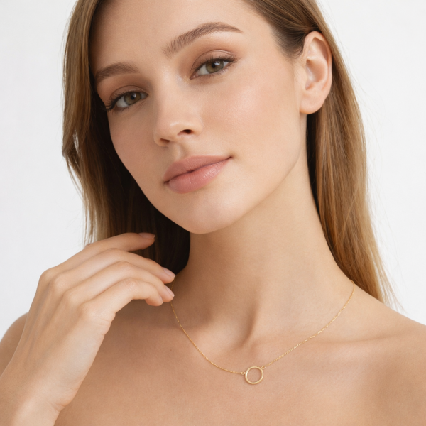 Złoty Naszyjnik Kółko 585 Damski Subtelny 42 cm + 3 cm przedłużka