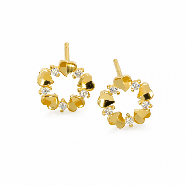 Złote Kolczyki Serca 585 z Cyrkoniami KL.03663