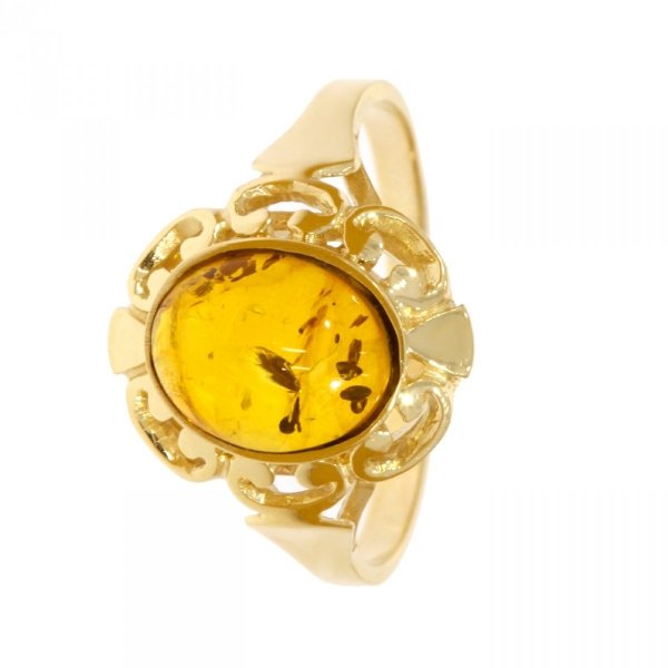 Złoty pierścionek koszyk z bursztynem PR.00835 pr.585